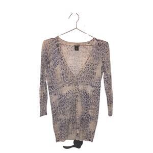 Ann Taylor Lightweight Blue Gray Animal Print Button Front Cardigan XS